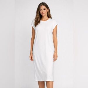 EUC Marcella Off White Asymmetrical Single Batwing Sleeve Midi Dress, size Small